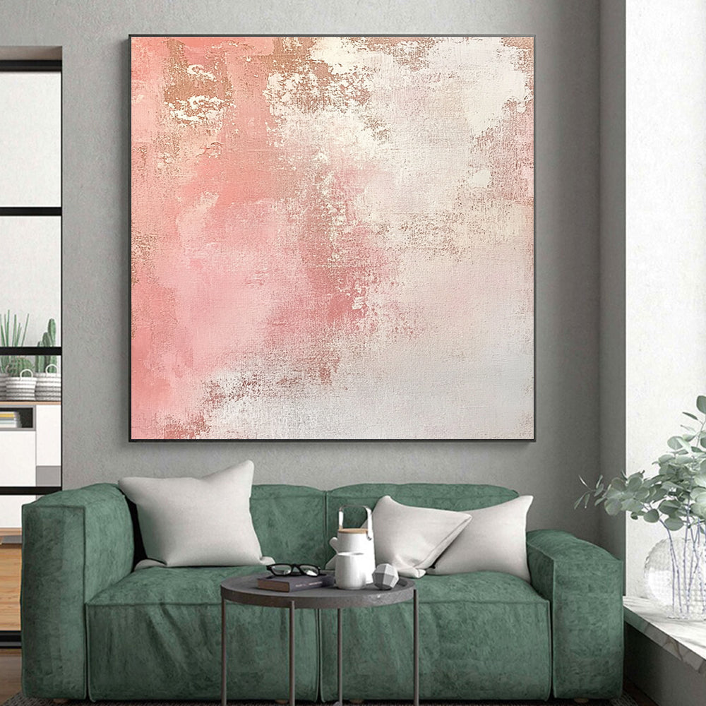 Pink and White Textured Abstract Painting with Subtle Gold Accents GER040