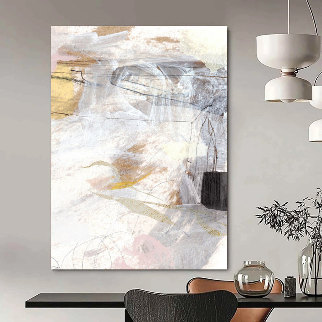 Mixed - media Abstract with Soft Tones and Lines Painting ADGE187