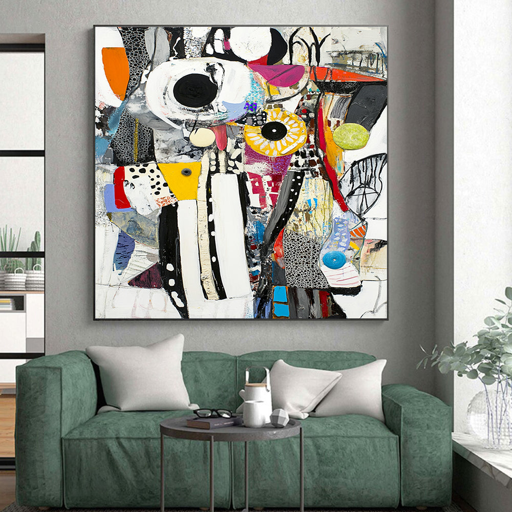 Collage Style Abstract Painting with Eclectic Elements GER757