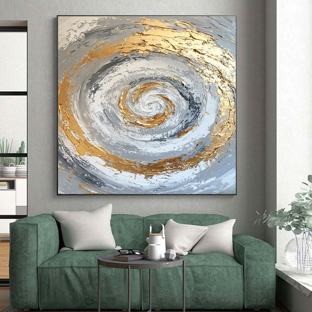 Gold and Silver Swirl Abstract Painting with Textured Layers GER622