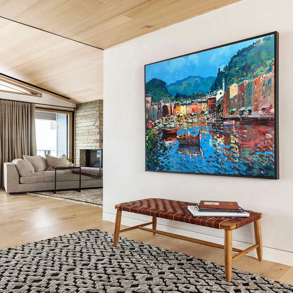 Harbor with Colorful Boats Impasto Painting THY459