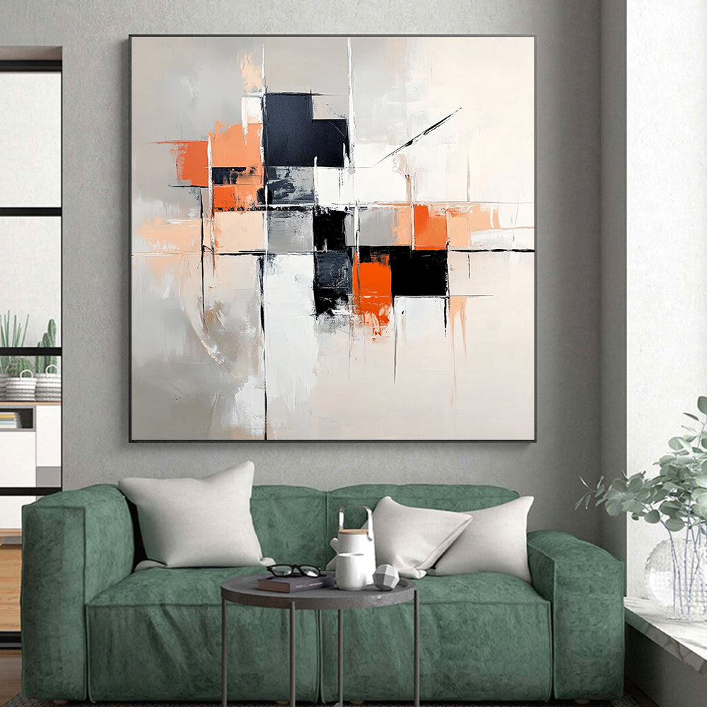 Gray Orange Abstract Cubes Abstract Painting GER858