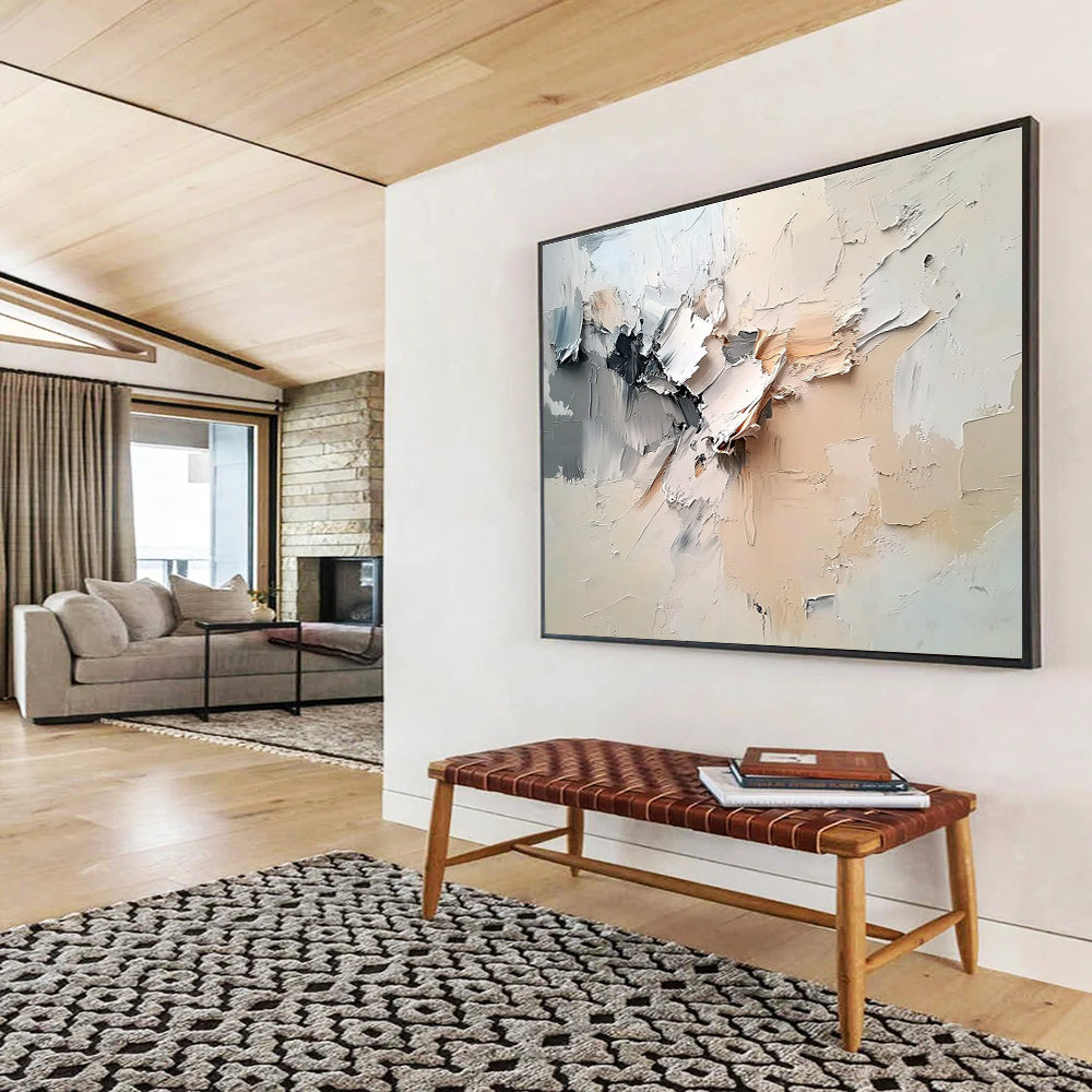Textured Beige and Gray Abstract Painting with Dynamic Layers DYP294