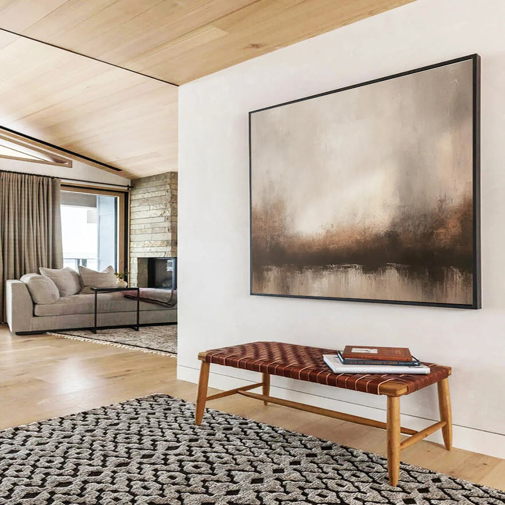 Beige Brown Abstract Painting with Subtle Landscape Hints THY321