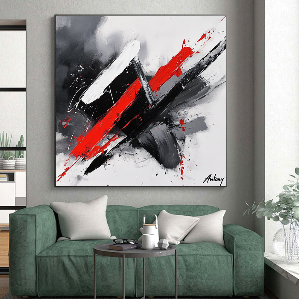 Dynamic Red Black and White Abstract Expressionist Painting GER245