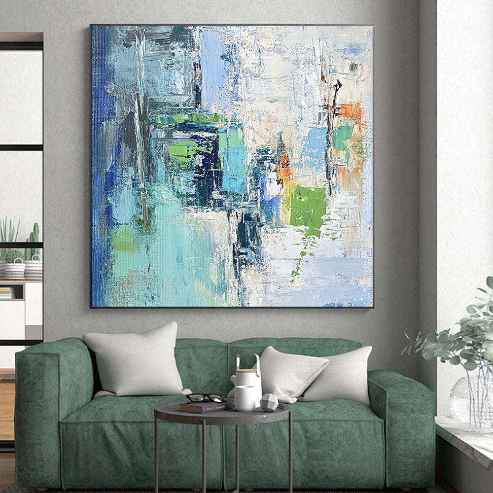Blue and Green Abstract Painting with Vivid Textures GER459