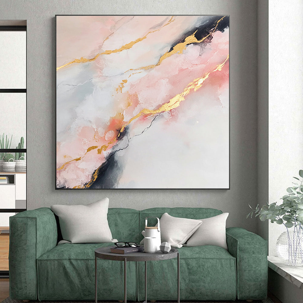 Marble - Inspired Abstract Painting with Pink and Gold GER279
