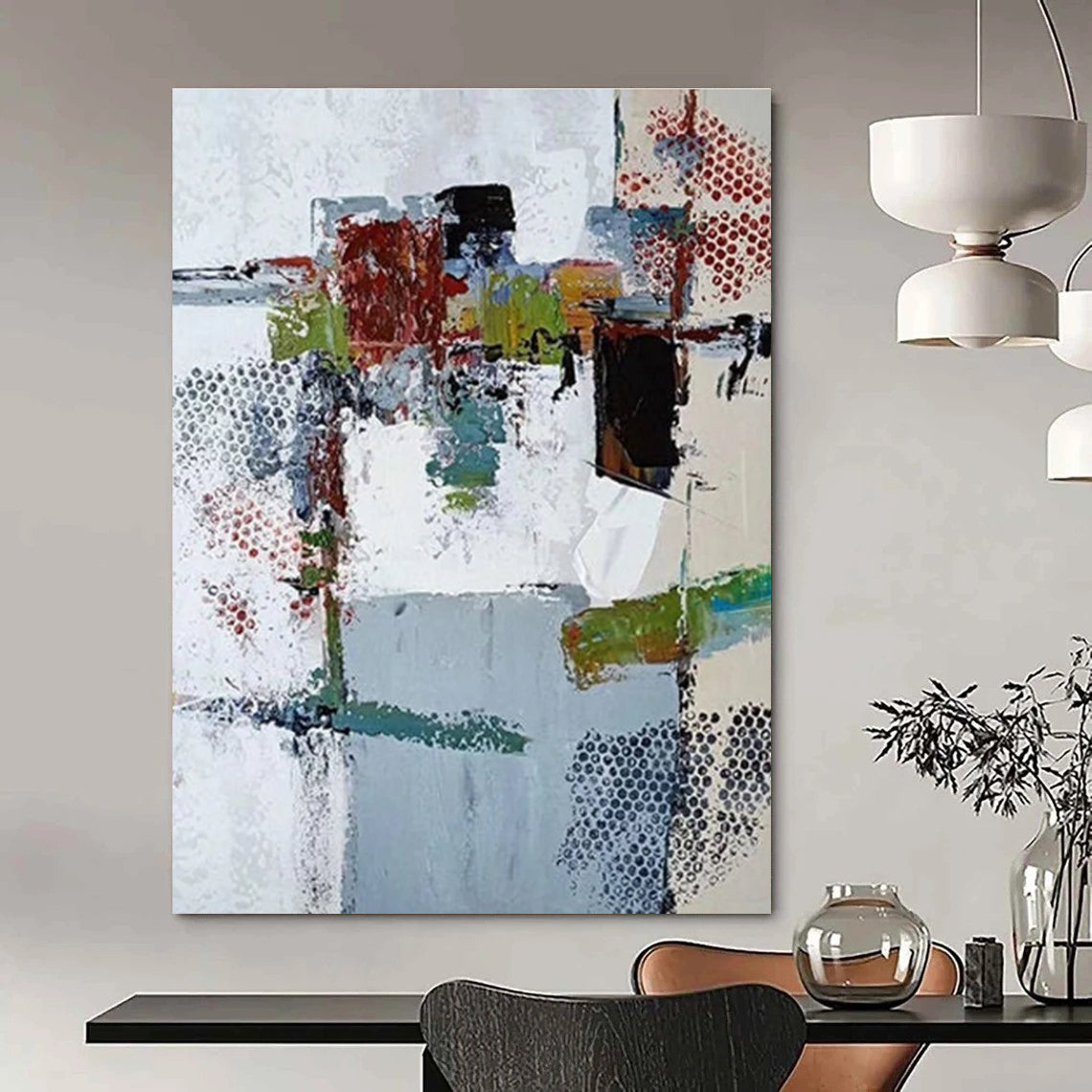 White Red Green Blue Abstract Painting ADGE042