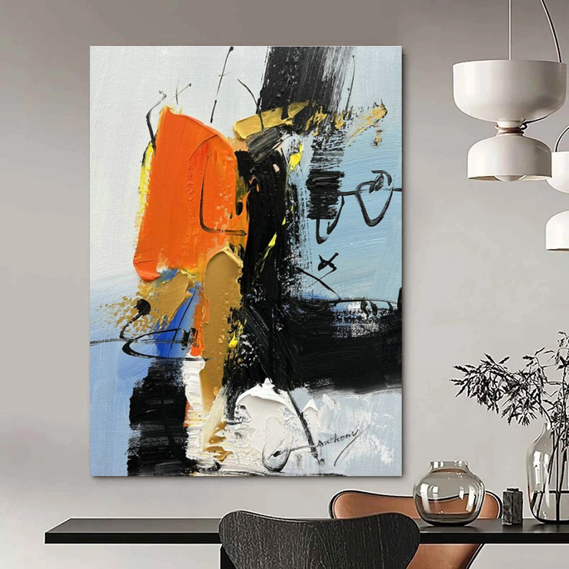 Original Handmade Abstract Canvas for Cottage Entryway & Dining Room DLZ1665