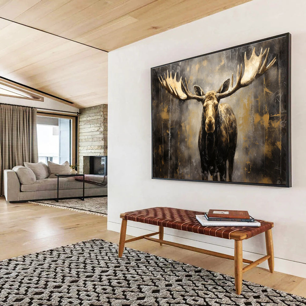 Brown Gold Moose Portrait Abstract Painting THY078