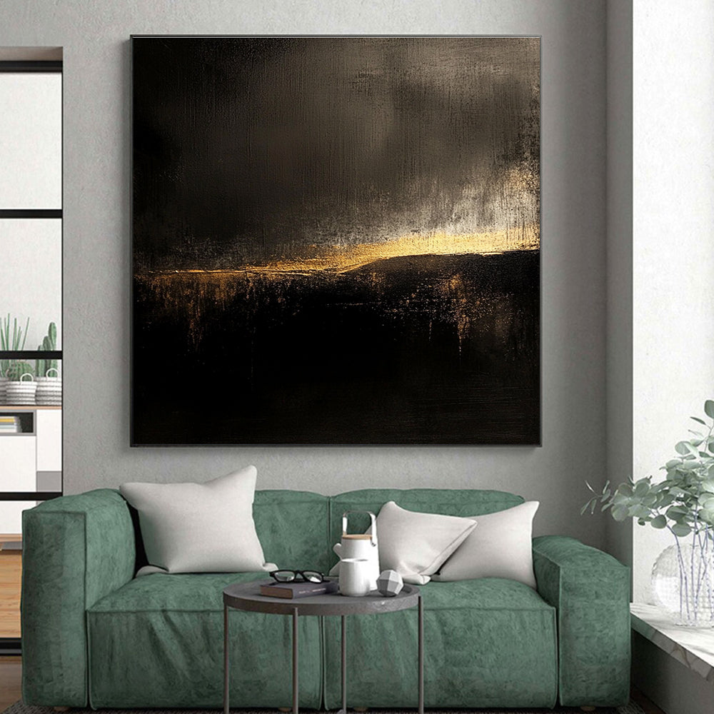 Dark and Gold Abstract Painting with Subtle Light Gradient GER091