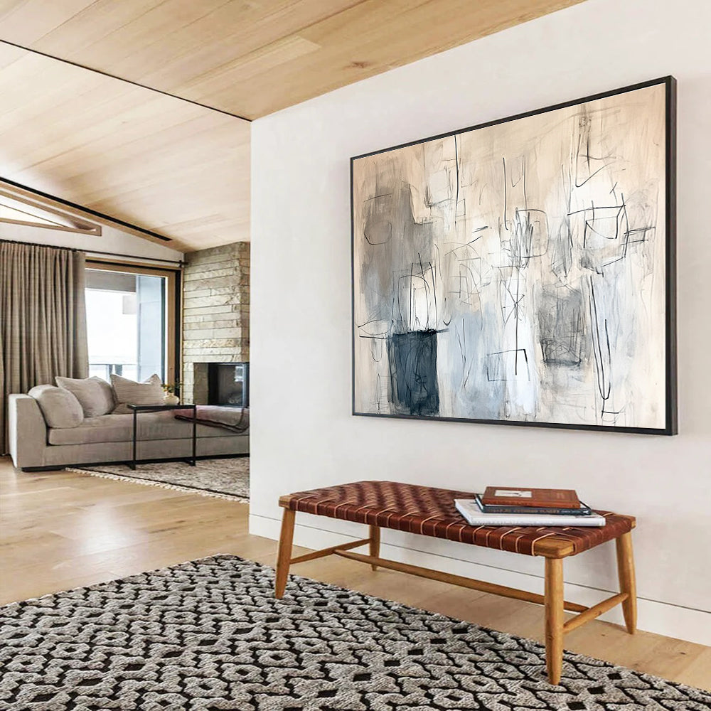 Linear Abstract Composition Painting with Gray Tones DYP548