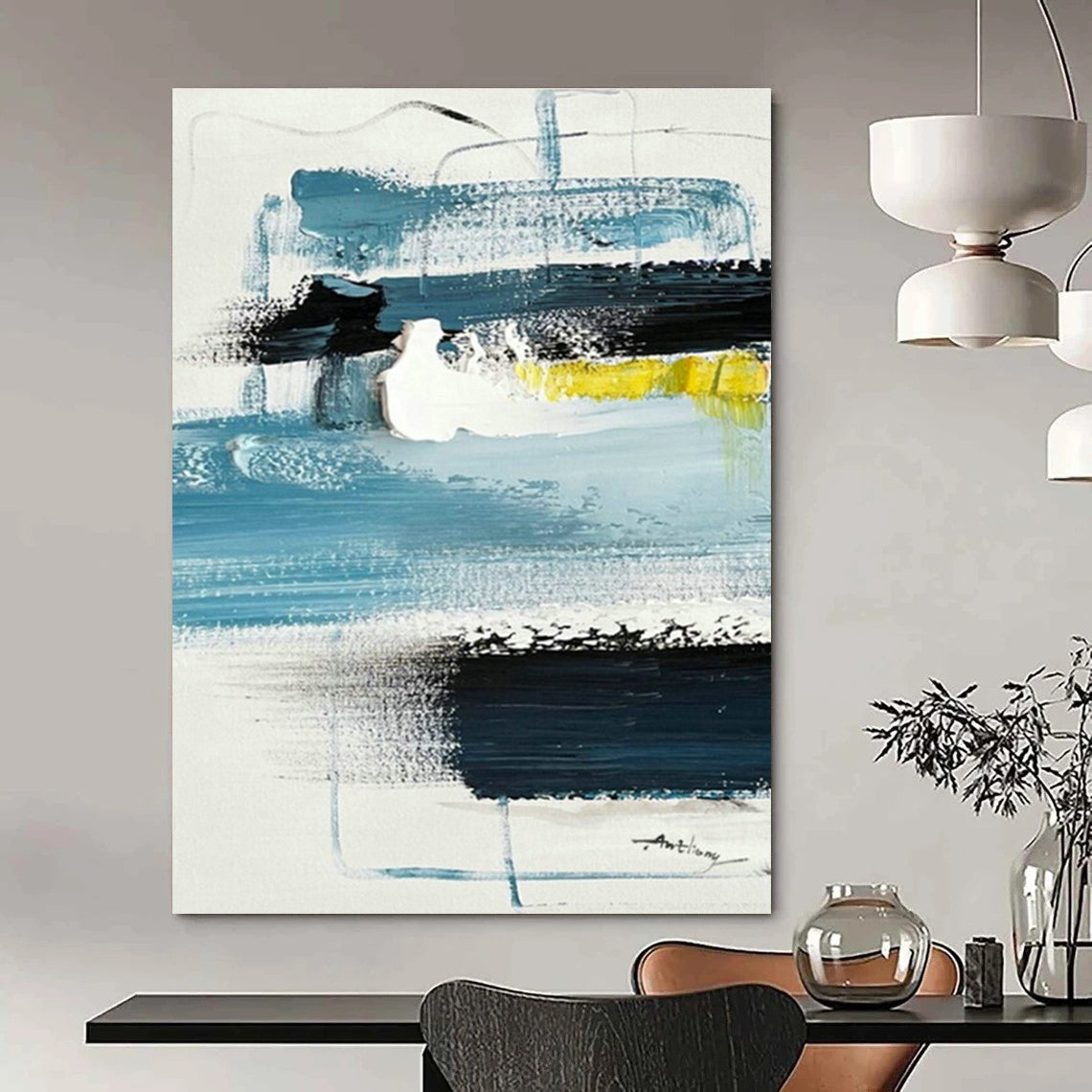Original Hand-Painted Abstract Canvas for Cottage Office & Hallway DLZ1660