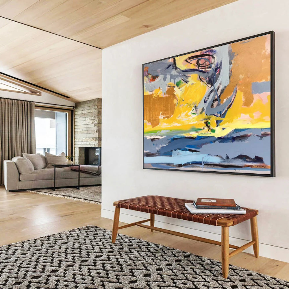 Yellow Grey Colorful Abstract Painting THY033