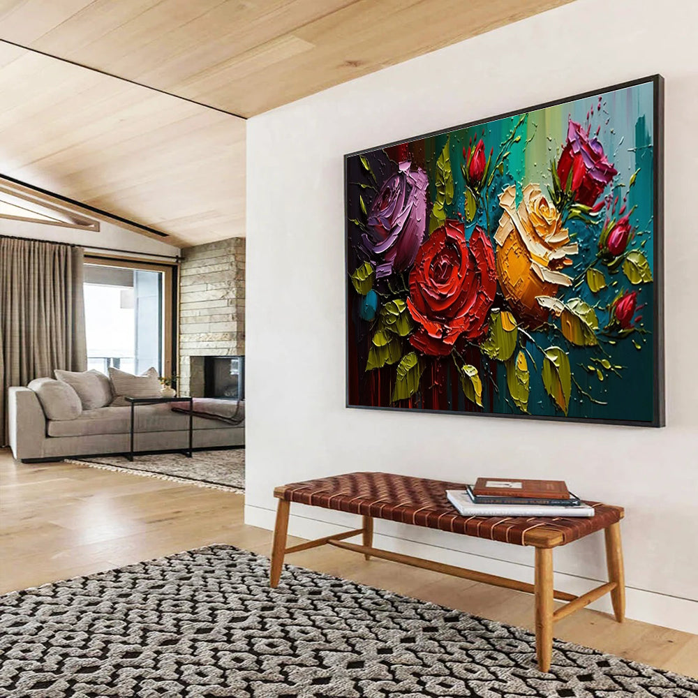 Textured Rose Bouquet Abstract Painting with Rich Color Palette THY303