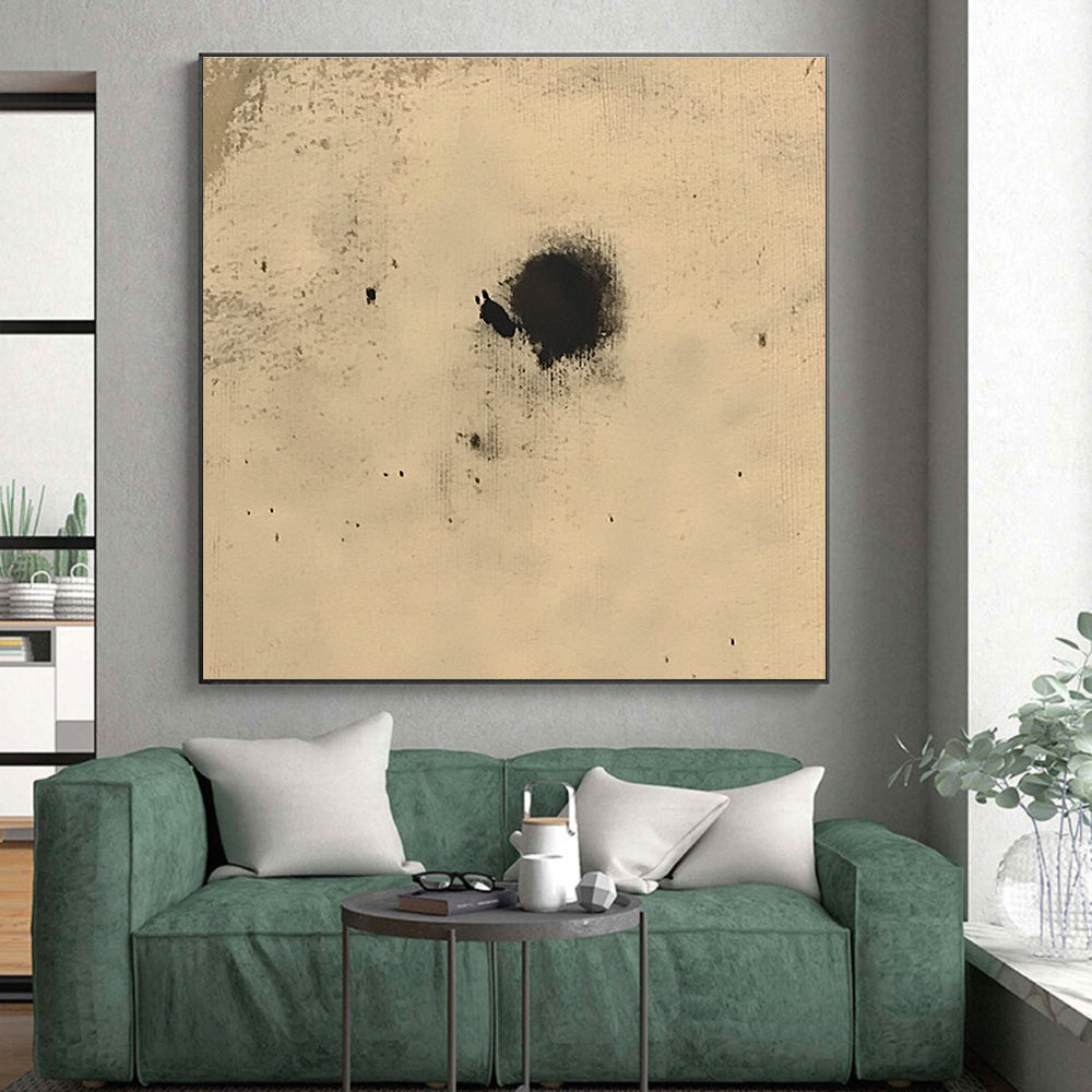 Black Spots on Beige Abstract Painting with Random Textures GER018