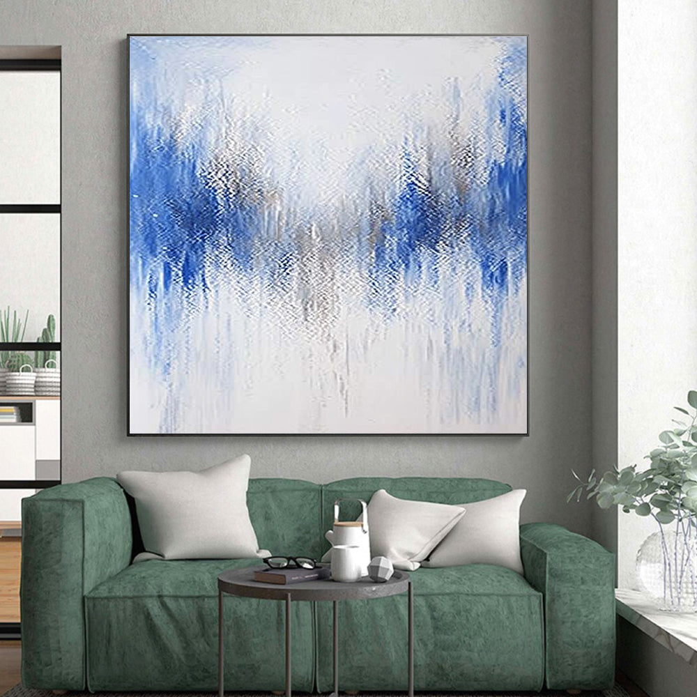 Blue and Silver Abstract Painting with Gradient Layers GER392