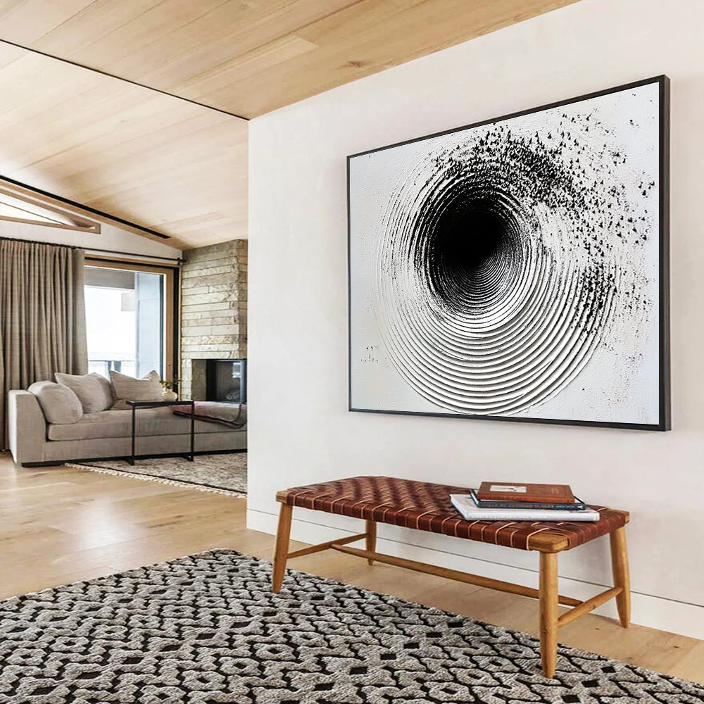 Black White Textured - Circle Abstract Painting DYP027
