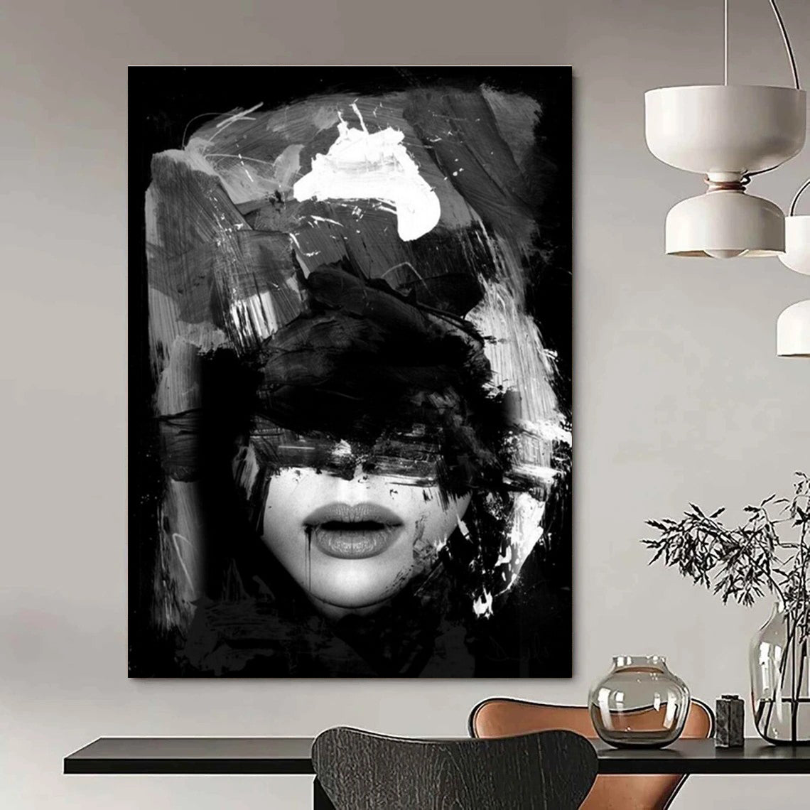 Black and White Abstract Portrait Painting ADGE232