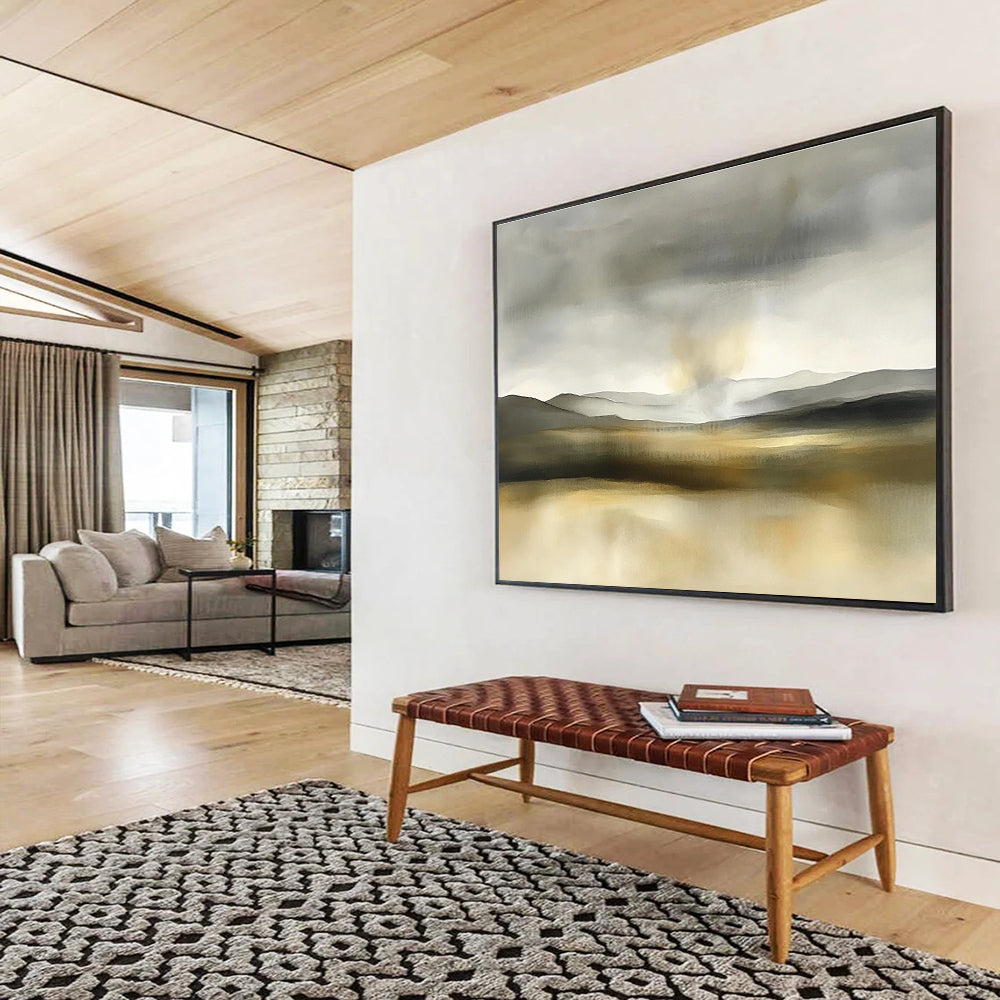 Monochromatic Mountain Landscape Abstract Painting with Grays and Browns DYP235