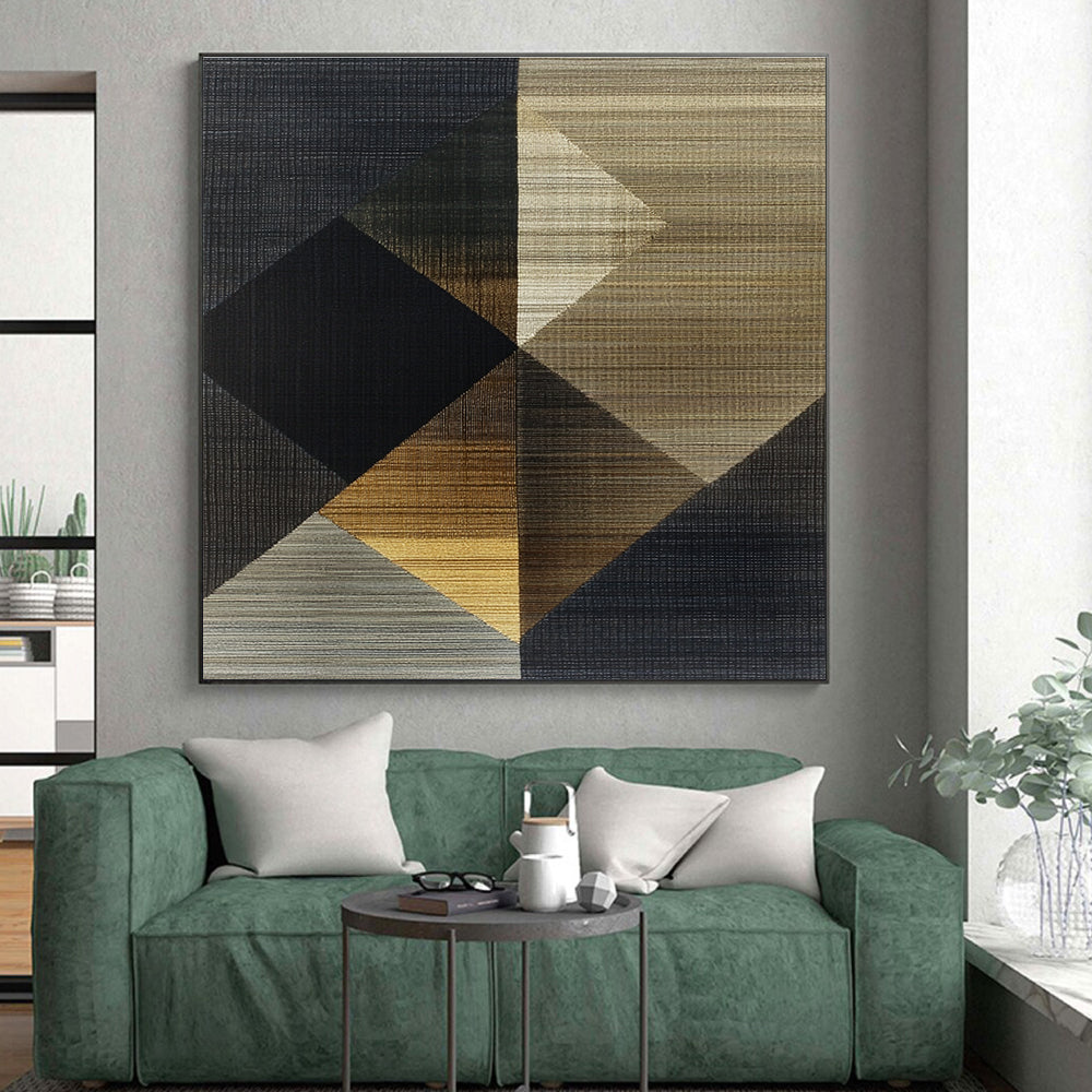 Geometric Abstract Art with Gold, Black, and Brown Textures GER263