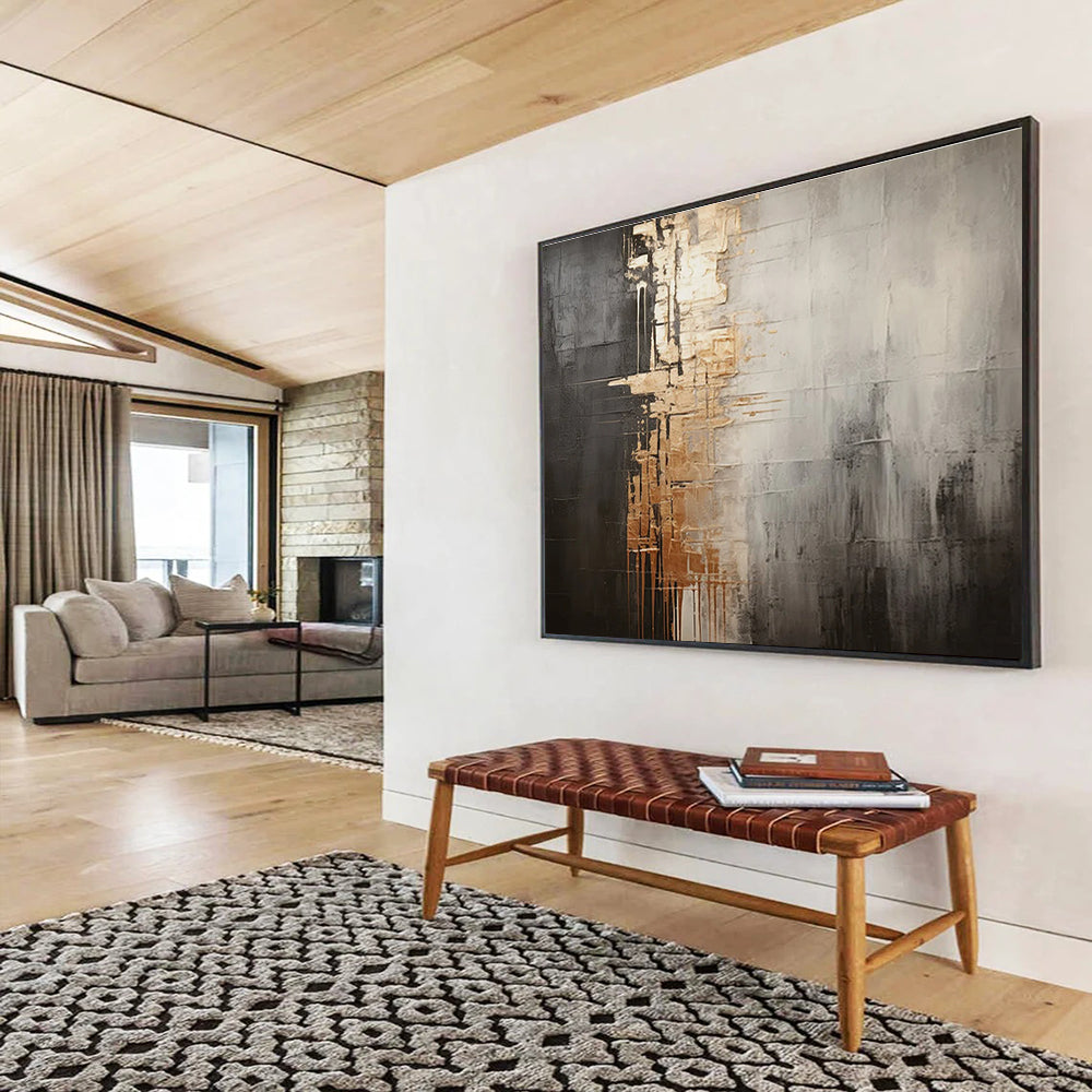Gray and Gold Abstract Painting with Modern Design THY319