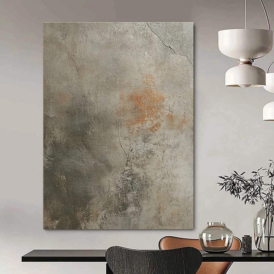 Abstract watercolor illustration blending muted tones on a worn beige concrete floor with a detailed handprint for timeless elegance.STSC1445