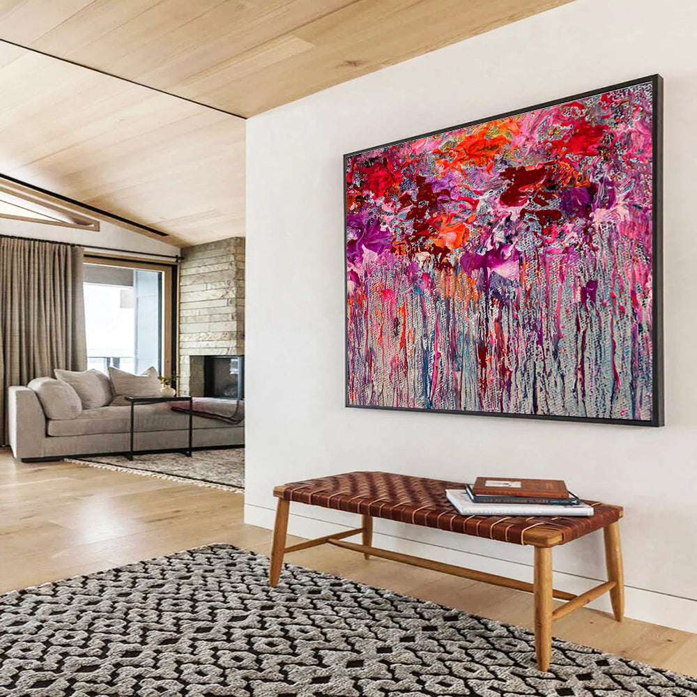 Pink Purple Abstract Painting with Dripping Color Effects THY351