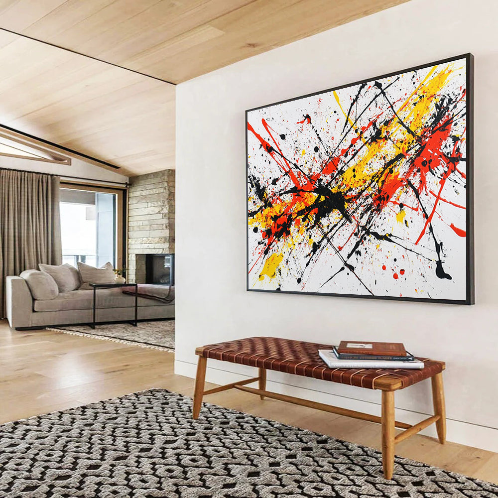 Colorful Splatter Abstract Painting with Red Yellow Black DYP161