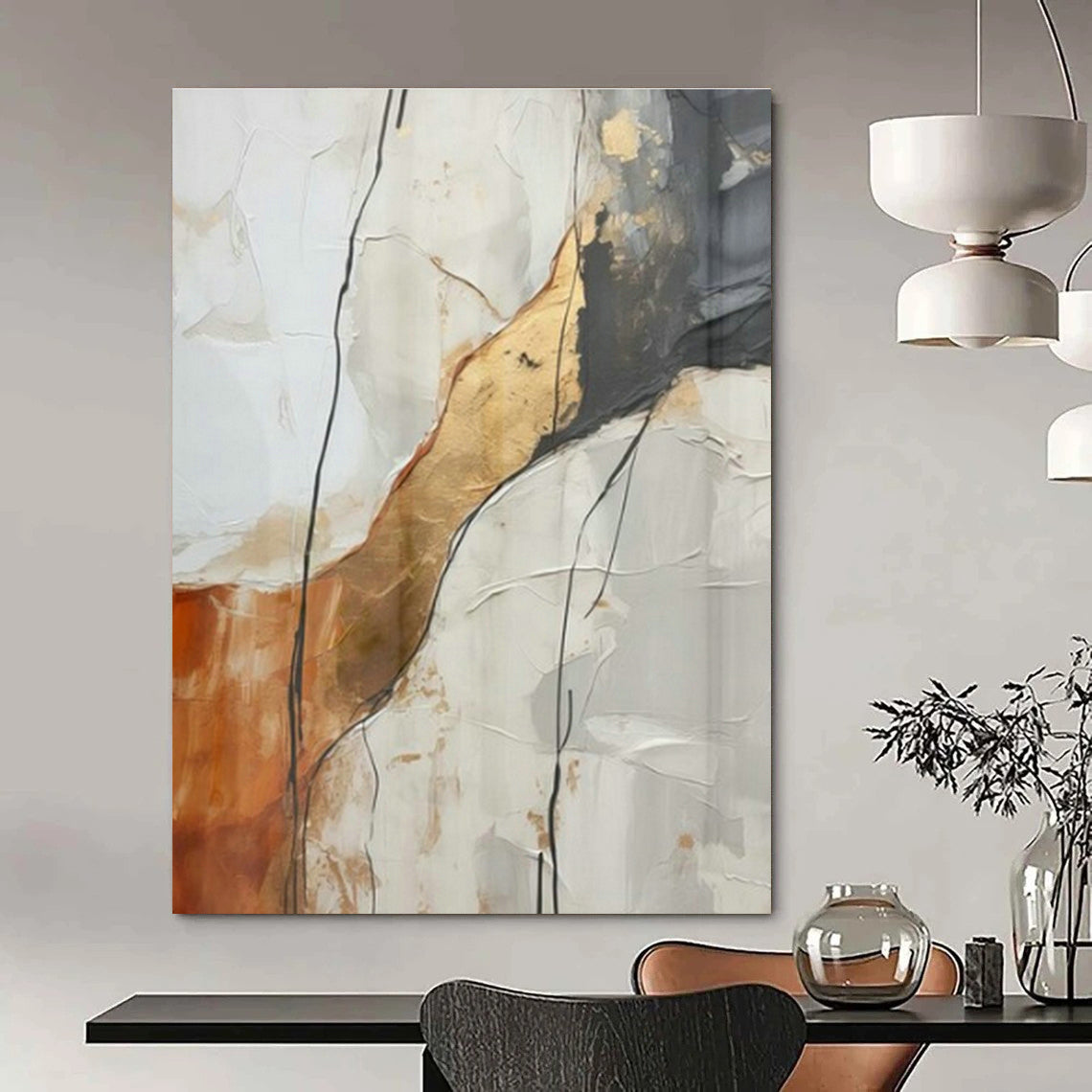 Large Customizable Hand-Painted Abstract Canvas for Living Room Window Treatment Wall and Bedroom Bedside Table Wall DLZ1945