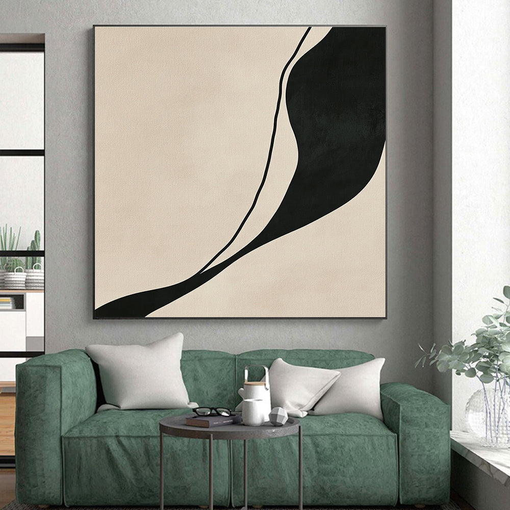 Black Beige Curved Line Abstract Painting GER843