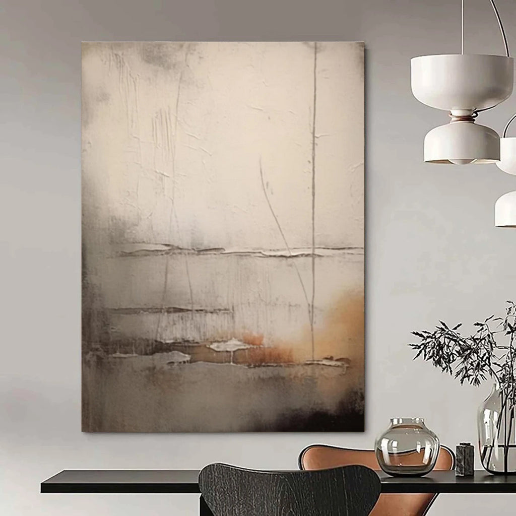 Minimalist Gray Abstract Painting with Delicate Lines ADGE442