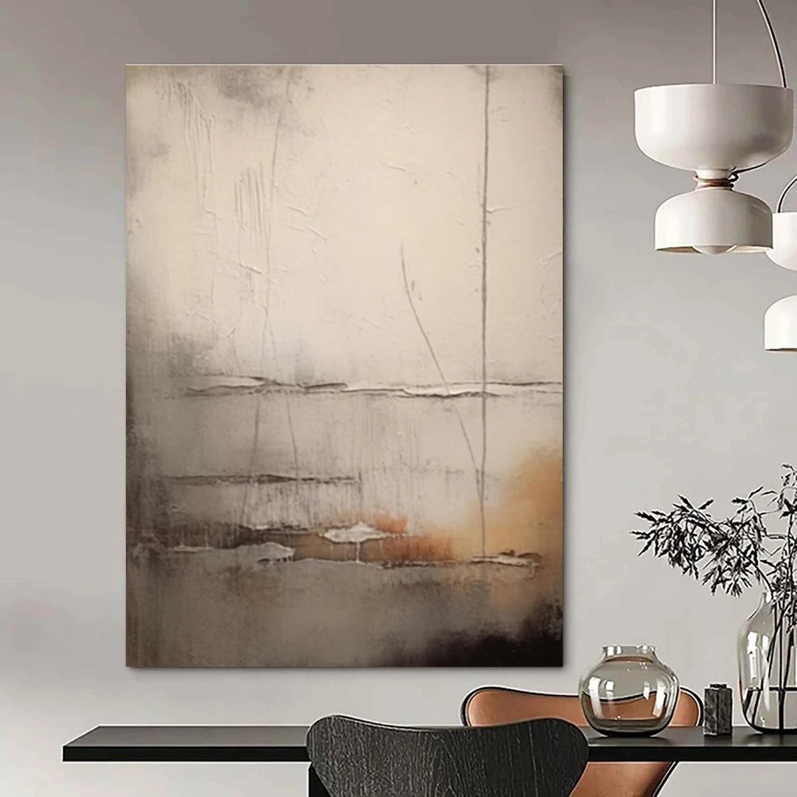 Minimalist Gray Abstract Painting with Delicate Lines ADGE442