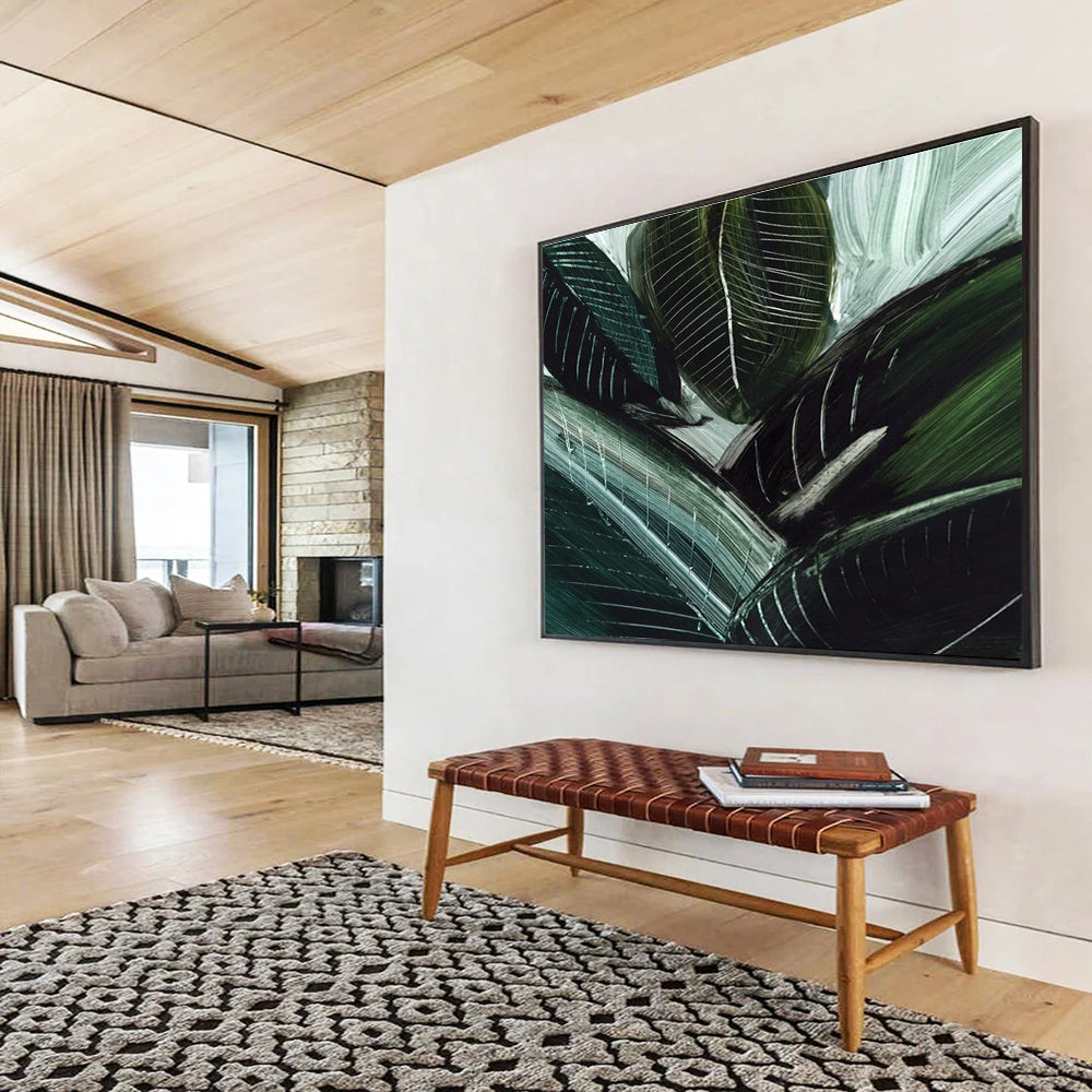 Green Leaf Abstract Painting with Bold Textures THY144