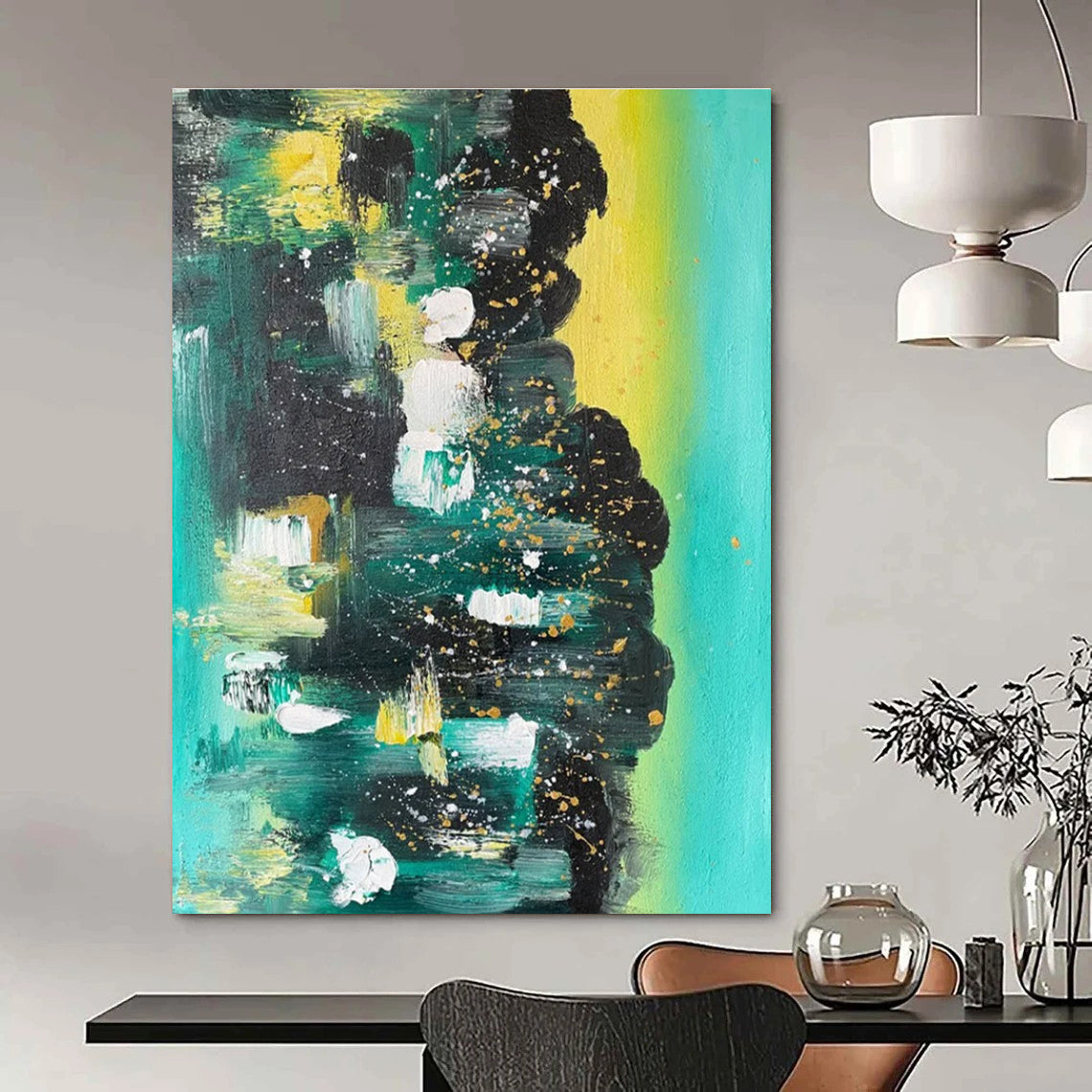 Green Blue White Gold Abstract Painting ADGE038
