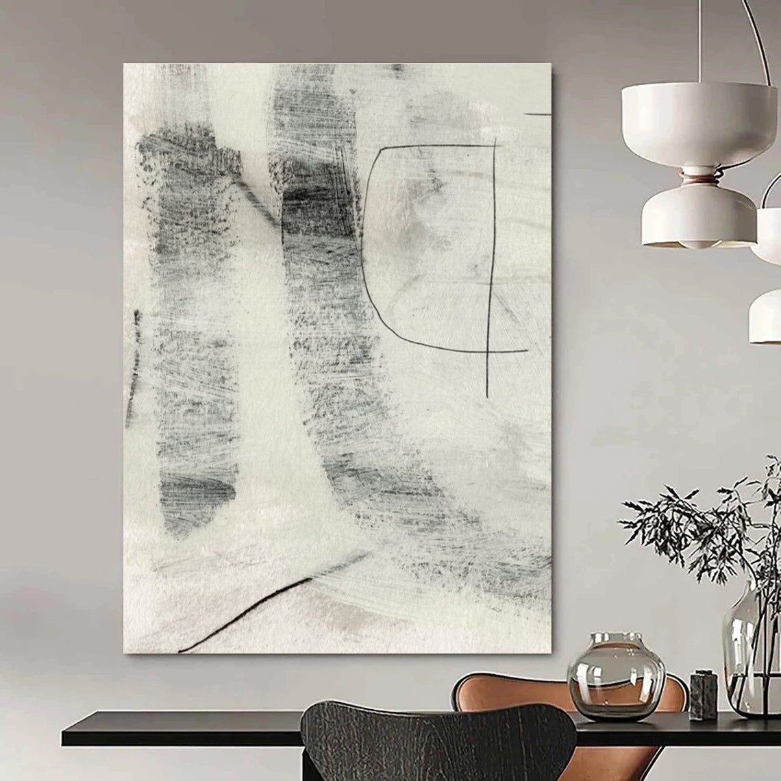 Monochromatic Abstract with Textured Marks and Subtle Shades Painting ADGE213