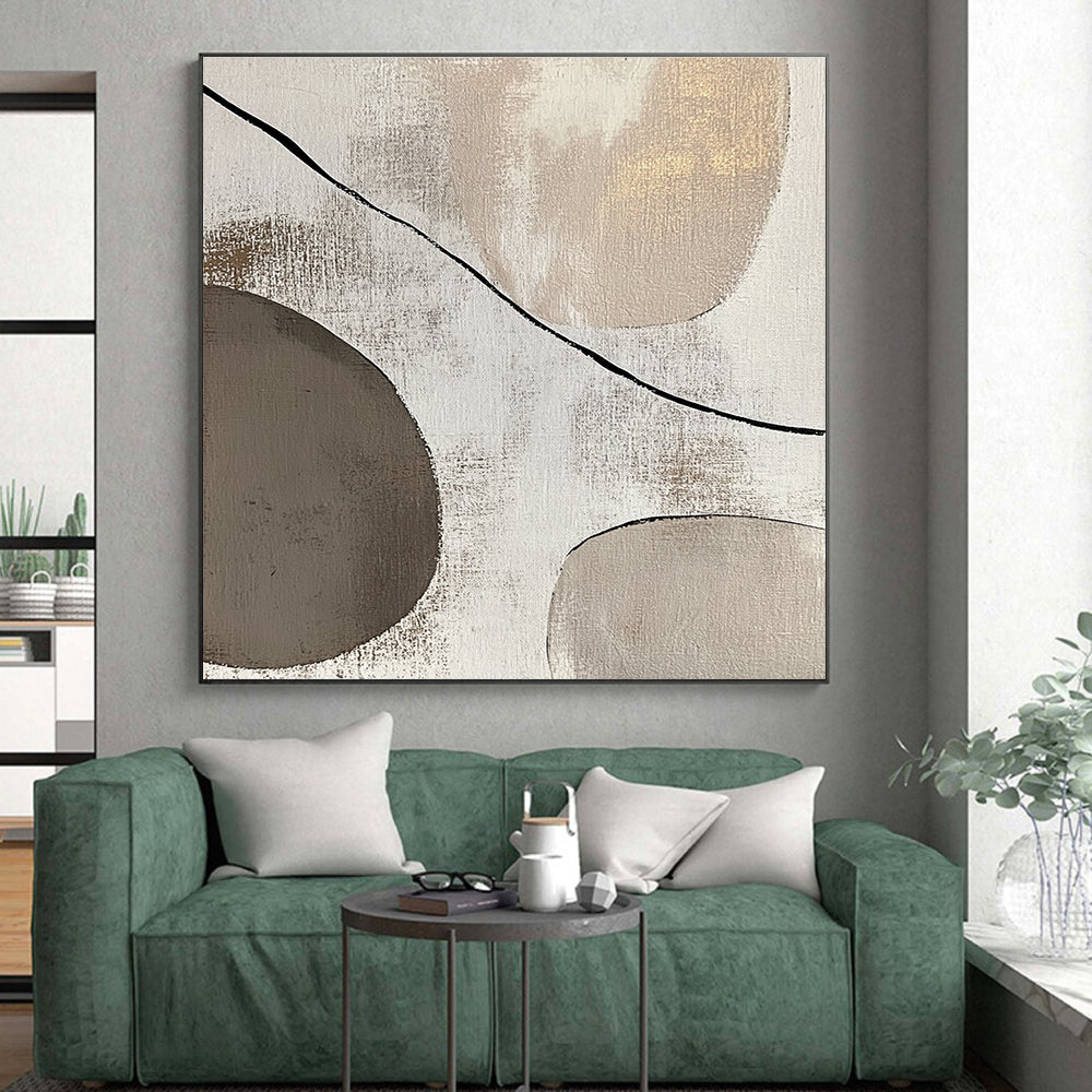 Beige and Gray Abstract Painting with Simple Shapes GER047
