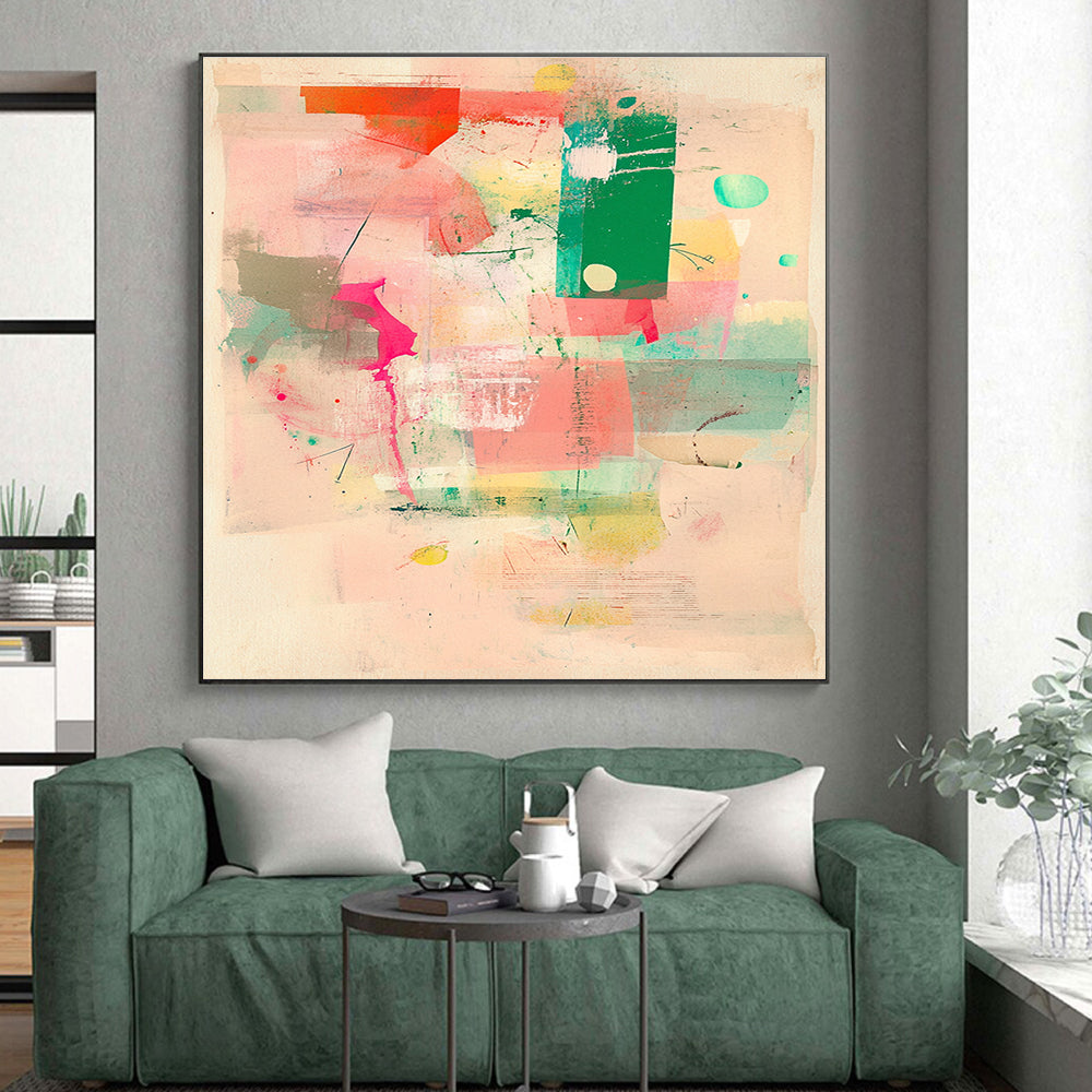 Colorful Collage - Style Abstract Painting with Mixed Shapes GER272