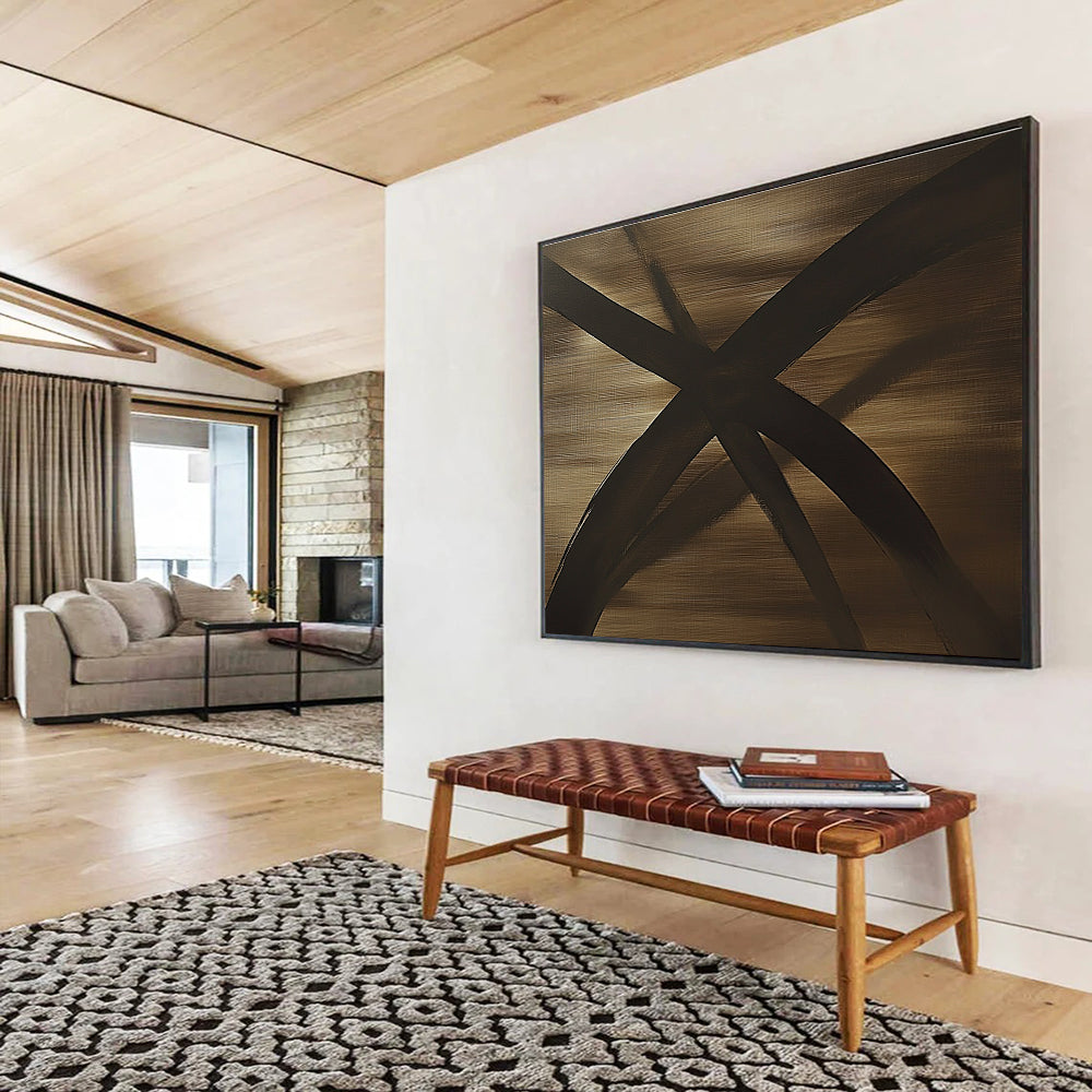 Brown and Black Abstract Cross Painting with Textured Surfaces DYP583
