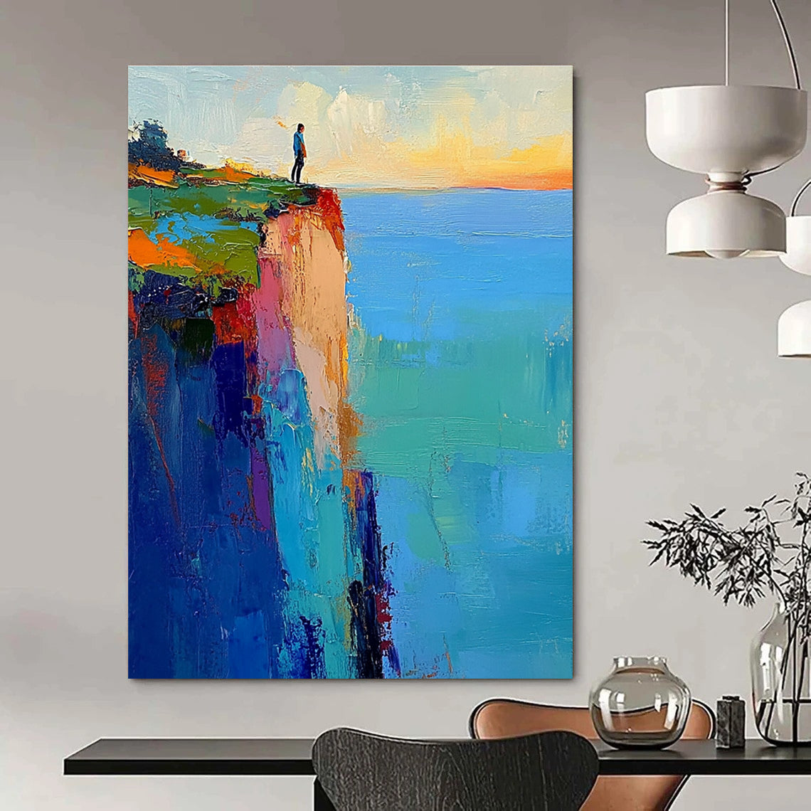 Abstract painting featuring blue and green landscapes rich in color with soft lighting and blurred edges creating an impressionist feel.STSC034