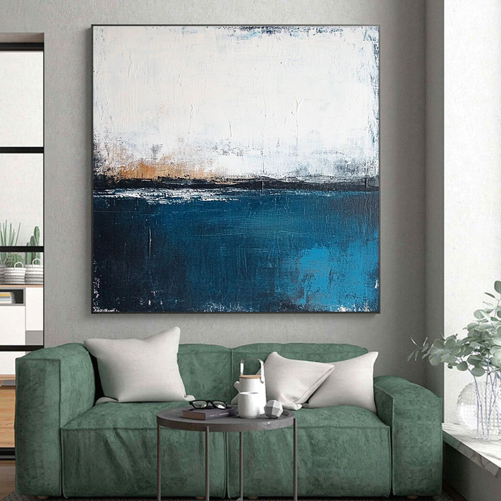 White Blue and Brown Abstract Painting with Minimalist Serenity GER399