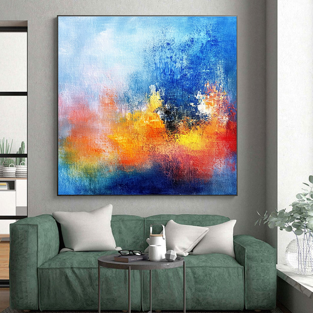 Blue Orange Abstract Painting with Blended Hues GER514