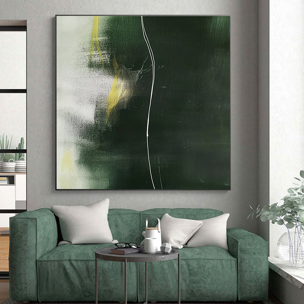 Green and Yellow Abstract Painting with Dynamic Lines GER140