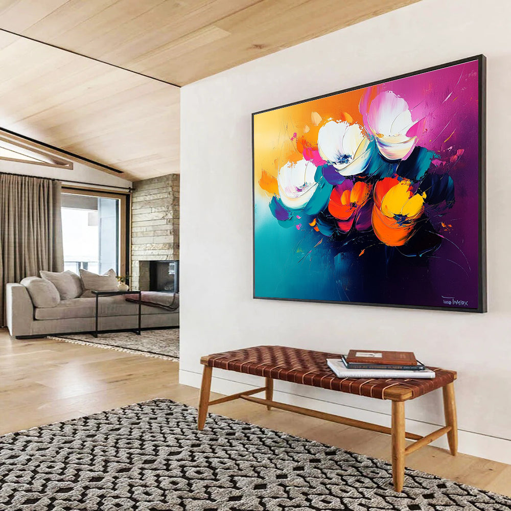 Vibrant Flower Bouquet Abstract Painting with Bold Colors DYP478
