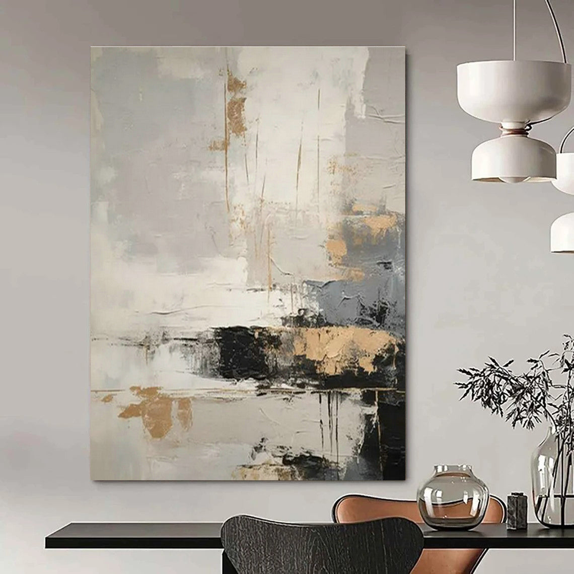 Original Hand-Painted Abstract Canvas for Cottage Living Room Wall Clock Niche & Bedroom Alarm Clock Wall DLZ1750