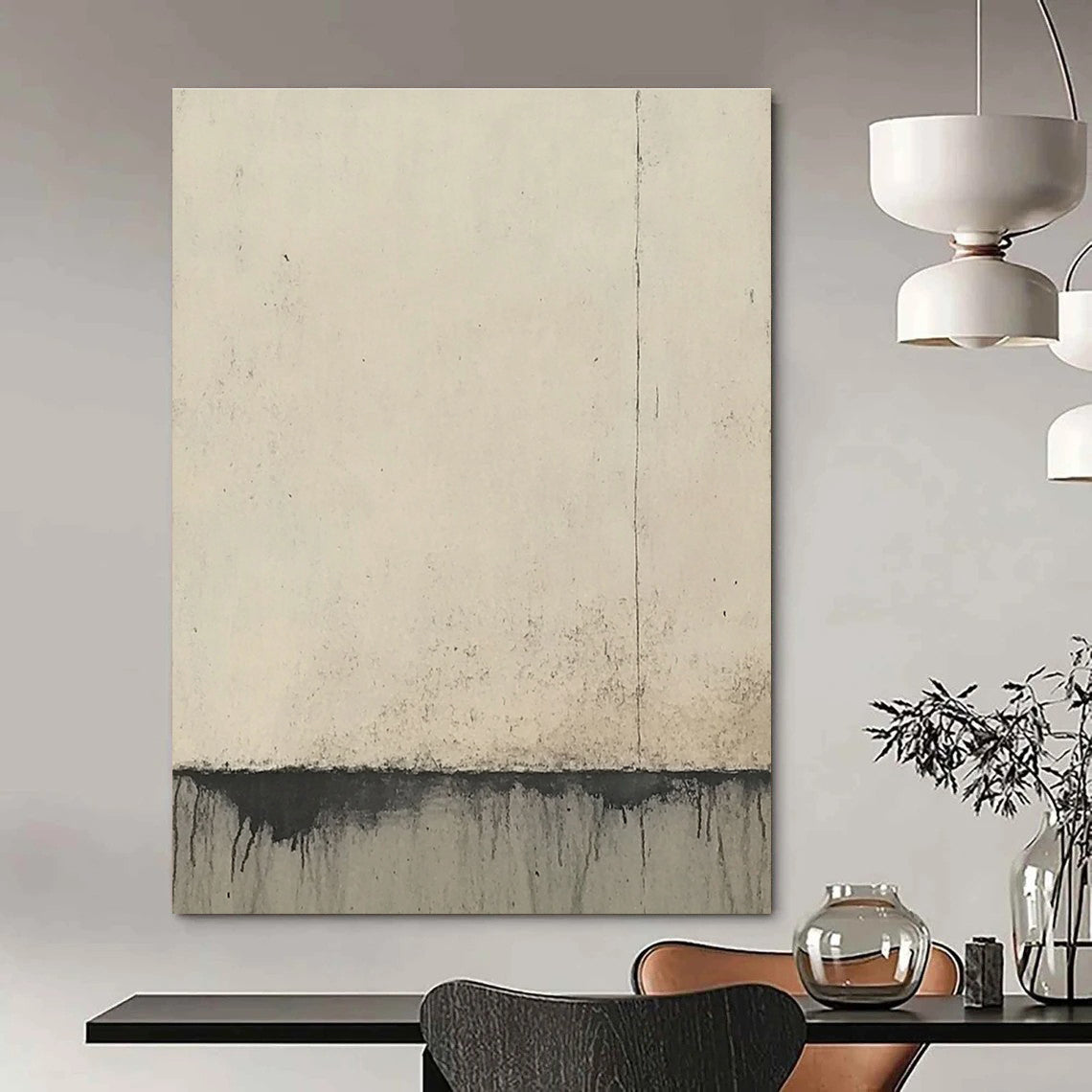 Large Abstract Painting Featuring Concrete Wall Edges In Soft Beige And Gray Tones Evoking Simplicity And Elegance.STSC950