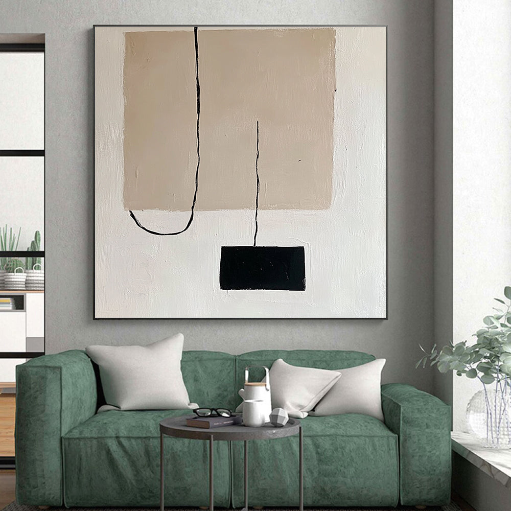 Beige and Black Minimalist Abstract Painting with Simple Forms GER152