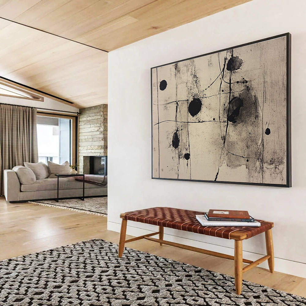 Black and White Ink - Style Abstract Painting with Spontaneous Marks DYP253
