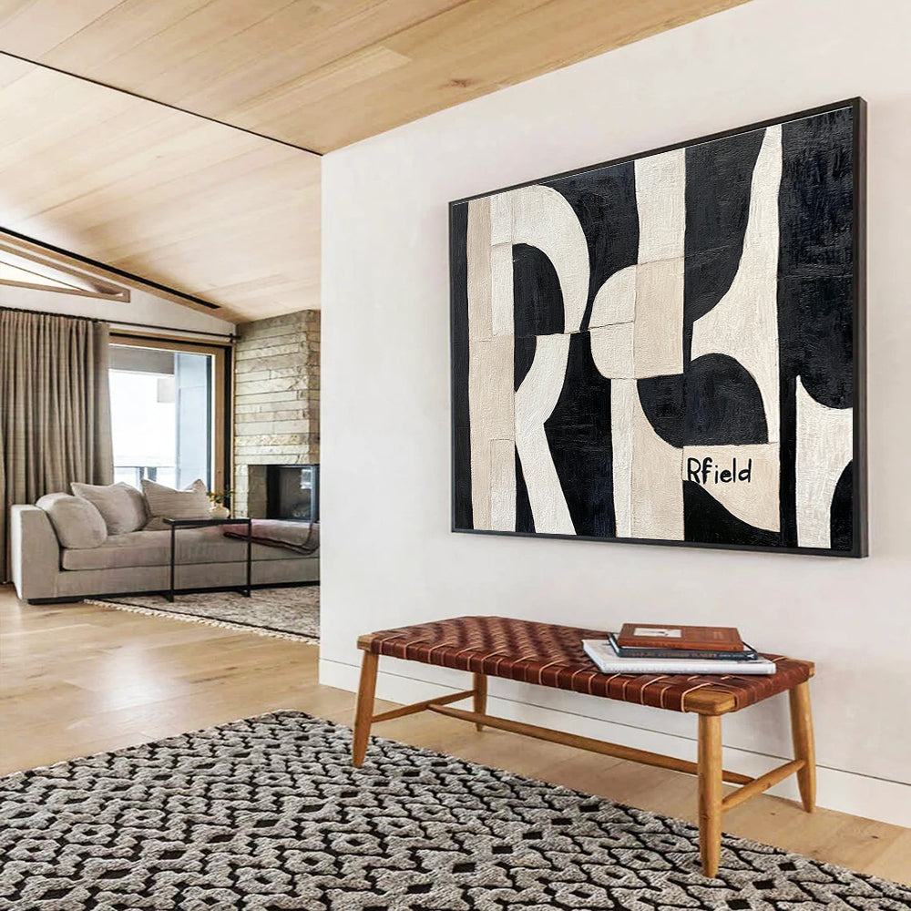 Black White Geometry - Monochromatic Abstract Painting DYP018