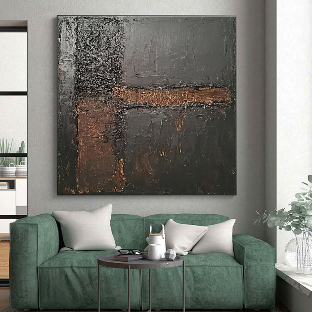 Black and Brown Abstract Painting with Textured Surfaces GER088